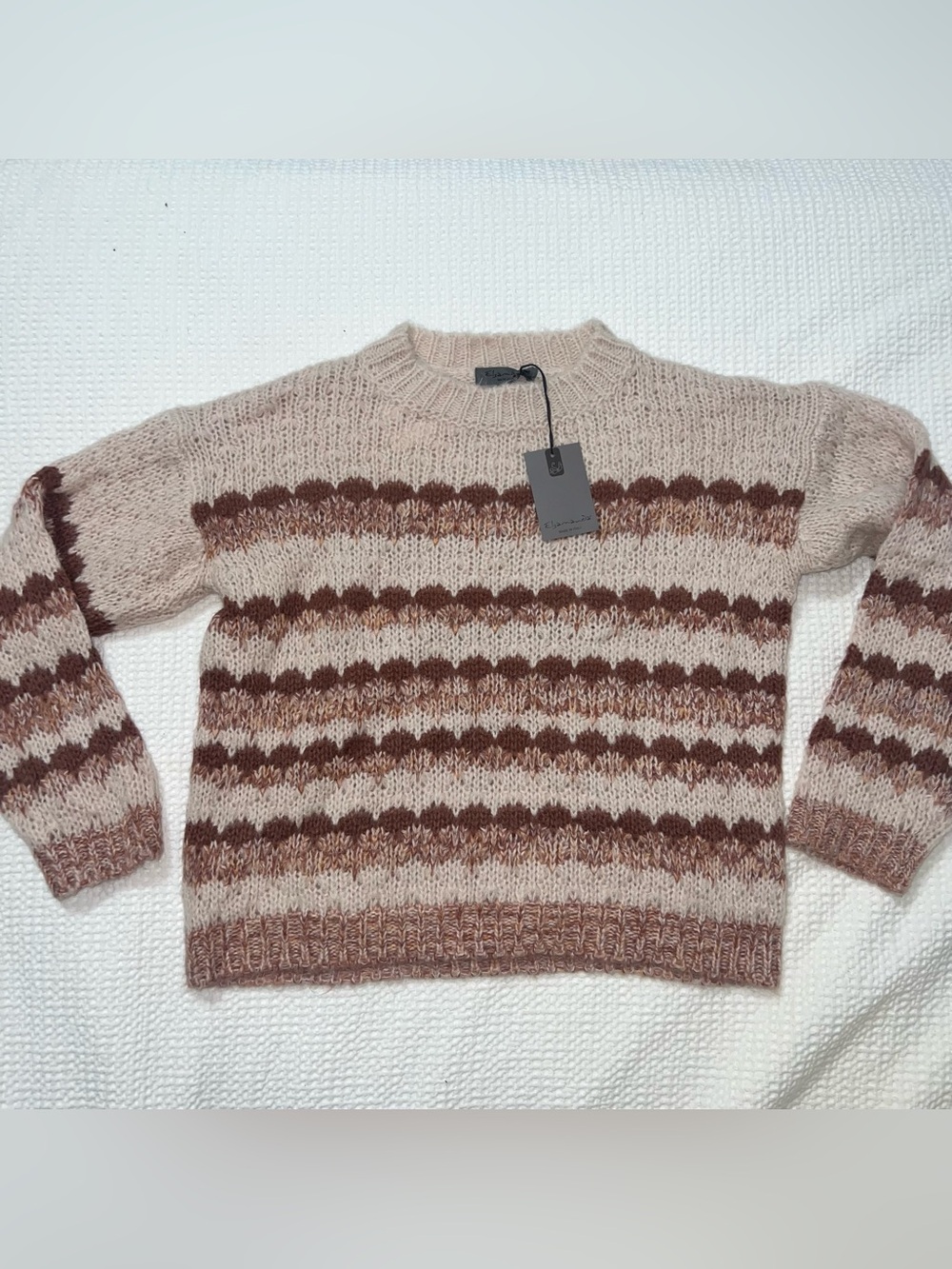 Striped Crewneck Sweater in Beige and Pink